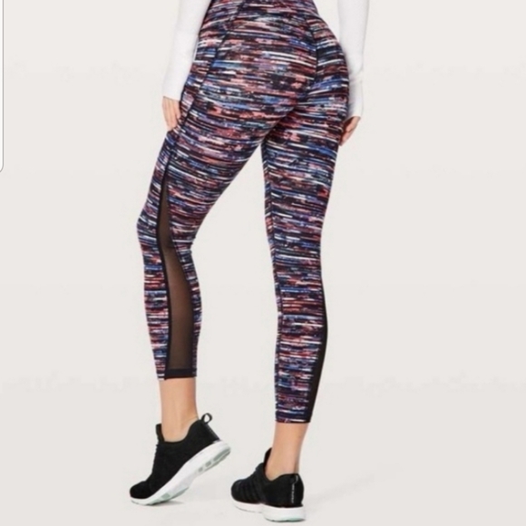 Lululemon Train Times 7/8 Leggings Hinshu Alpine White Multi/Black Mesh NEW NWOT - Picture 3 of 16